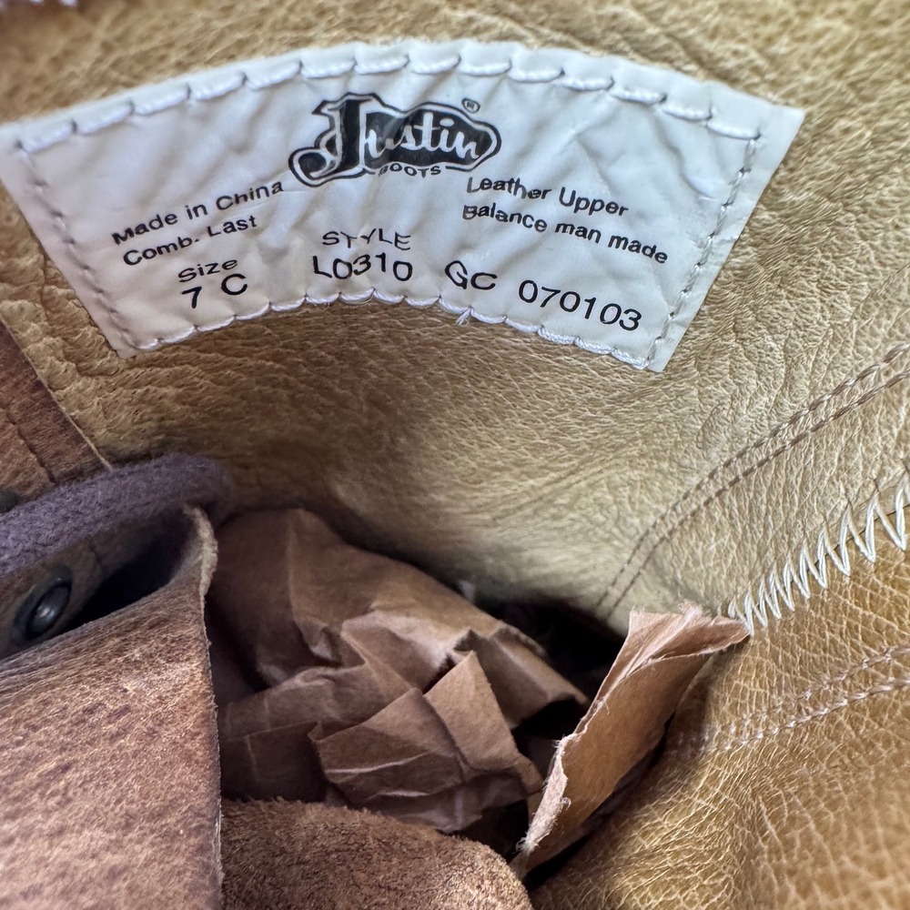 Justin Boots 🦋🤎🦋 Tan Leather Lace Up Kiltie Western festival boots -7 - Picture 7 of 8